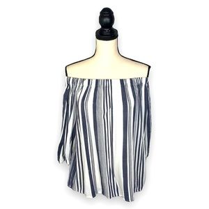 Live 4 Truth Navy & White Striped Off the Shoulder Blouse Sz Small